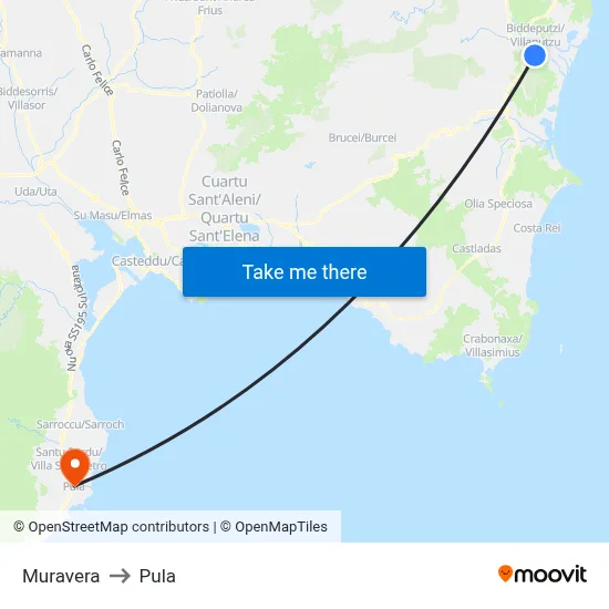 Muravera to Pula map