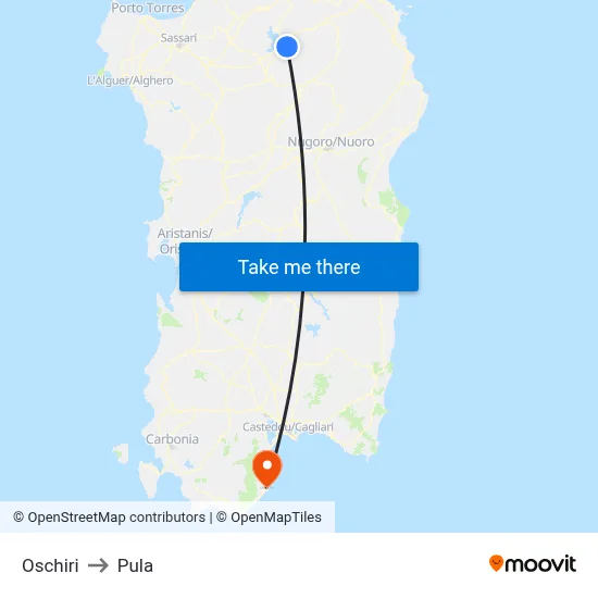 Oschiri to Pula map