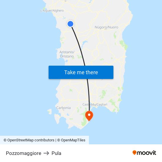 Pozzomaggiore to Pula map