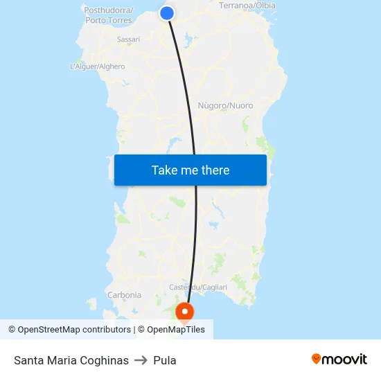 Santa Maria Coghinas to Pula map