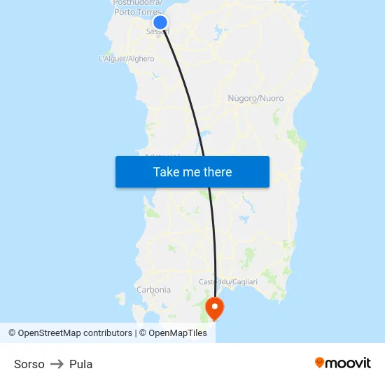 Sorso to Pula map