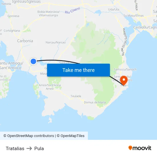 Tratalias to Pula map