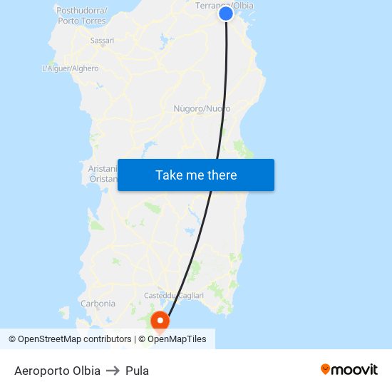 Aeroporto Olbia to Pula map