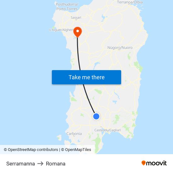 Serramanna to Romana map