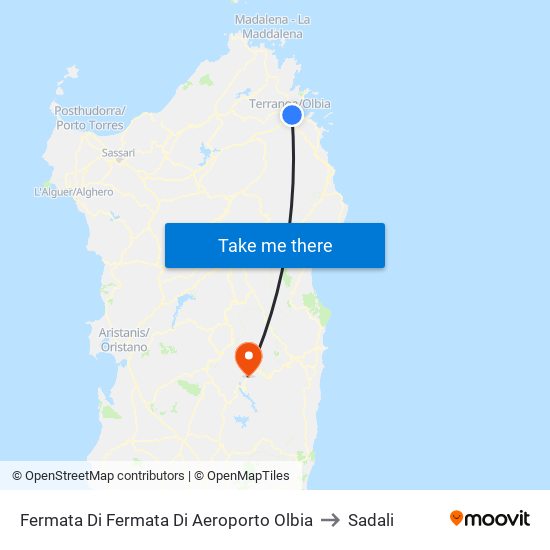 Aeroporto Olbia to Sadali map