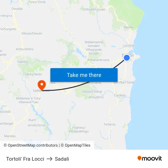Tortoli' Fra Locci to Sadali map
