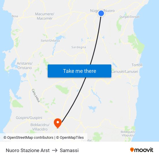 Nuoro Stazione Arst to Samassi map