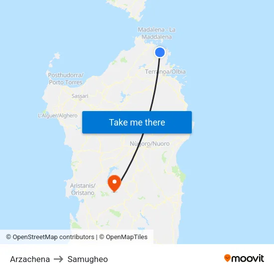 Arzachena to Samugheo map
