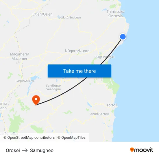 Orosei to Samugheo map