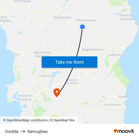 Osidda to Samugheo map