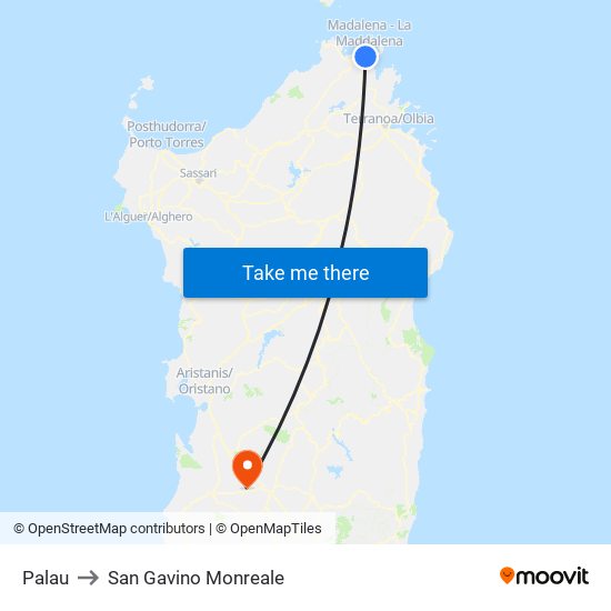 Palau to San Gavino Monreale map