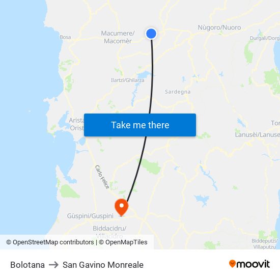 Bolotana to San Gavino Monreale map