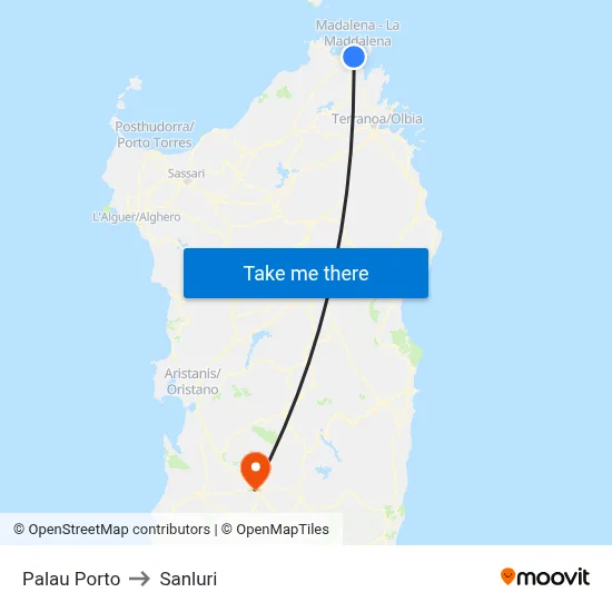 Palau Port to Sanluri map