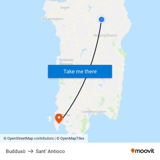 Buddusò to Sant' Antioco map