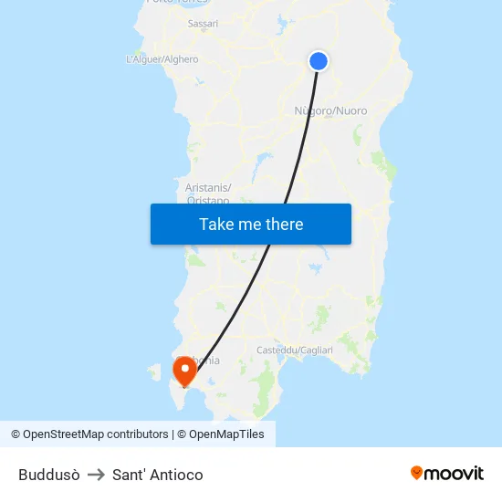 Buddusò to Sant'Antioco map