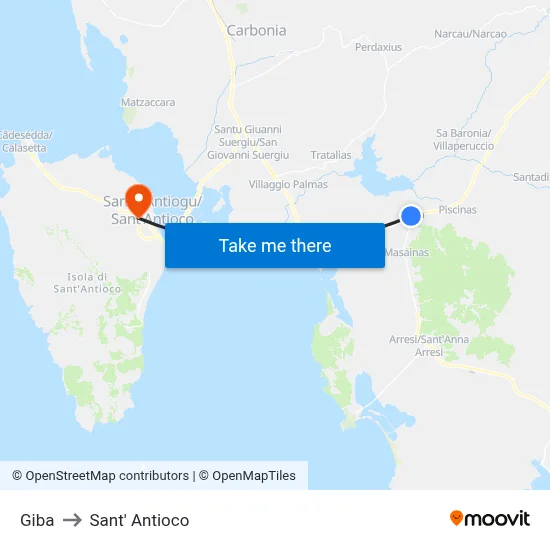 Giba to Sant'Antioco map