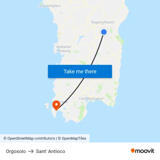 Orgosolo to Sant'Antioco map