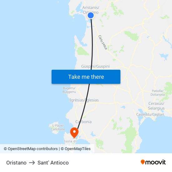 Oristano to Sant' Antioco map