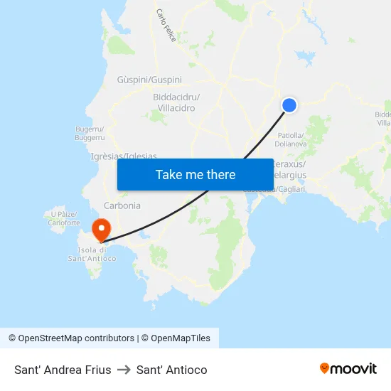 Sant' Andrea Frius to Sant' Antioco map