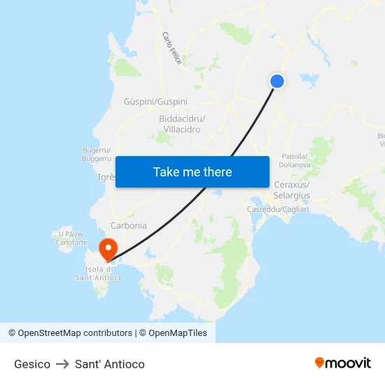 Gesico to Sant'Antioco map