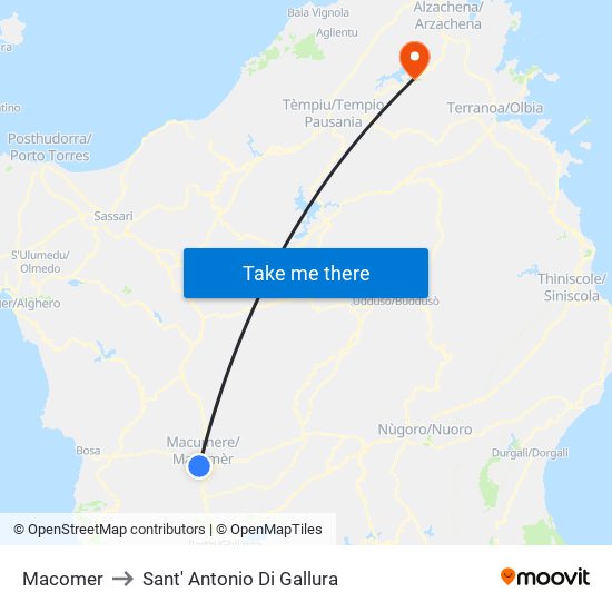 Macomer to Sant' Antonio Di Gallura map