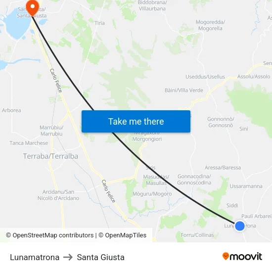 Lunamatrona to Santa Giusta map