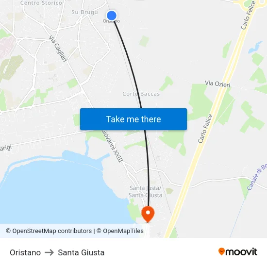 Oristano to Santa Giusta map