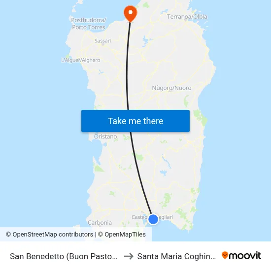 San Benedetto (Good Shepherd) to Santa Maria Coghinas map
