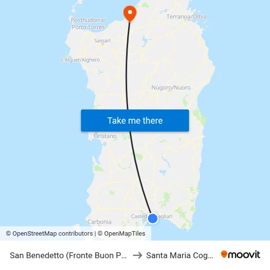 San Benedetto (Opposite Buon Pastore) to Santa Maria Coghinas map
