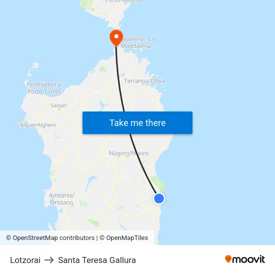 Lotzorai to Santa Teresa Gallura map