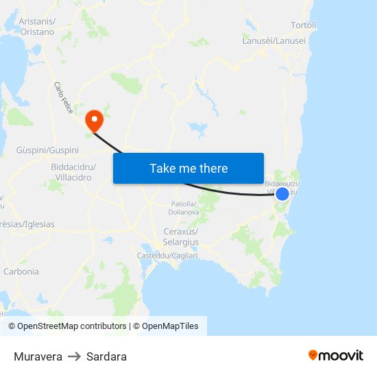 Muravera to Sardara map