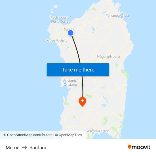 Muros to Sardara map