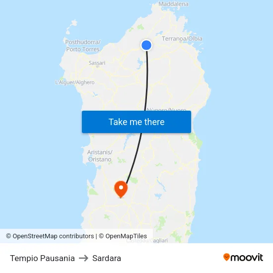 Tempio Pausania to Sardara map