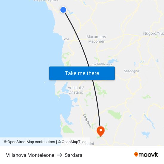 Villanova Monteleone to Sardara map