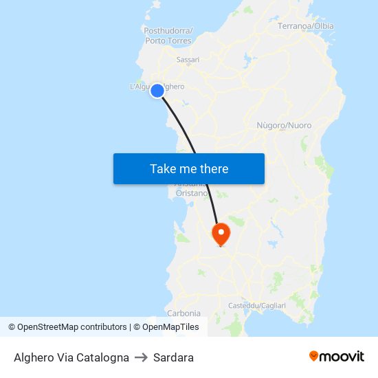 Alghero Via Catalogna to Sardara map