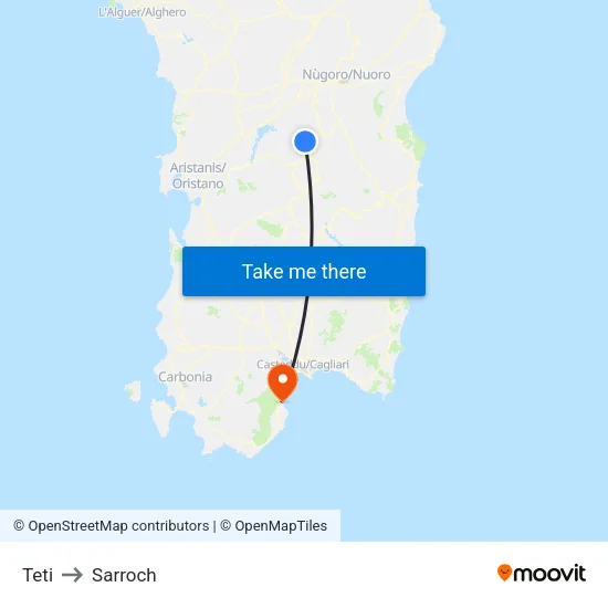 Teti to Sarroch map