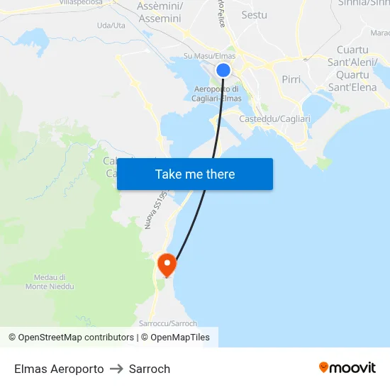 Elmas Airport to Sarroch map
