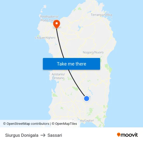 Siurgus Donigala to Sassari map