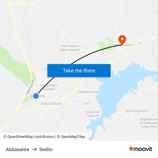 Abbasanta to Sedilo map