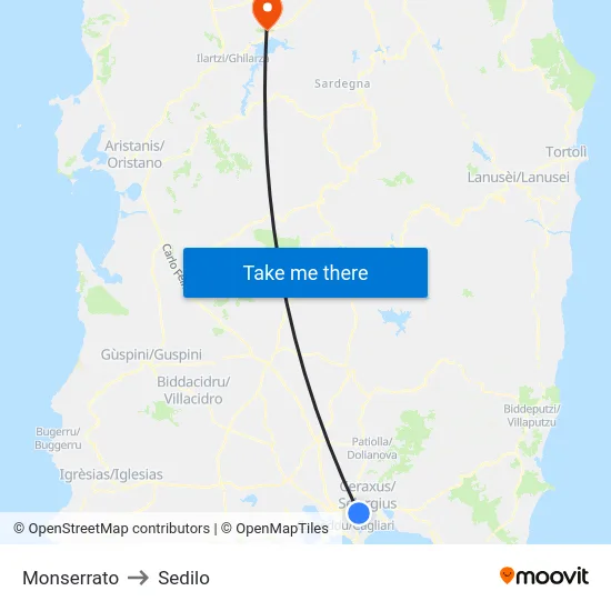 Monserrato to Sedilo map