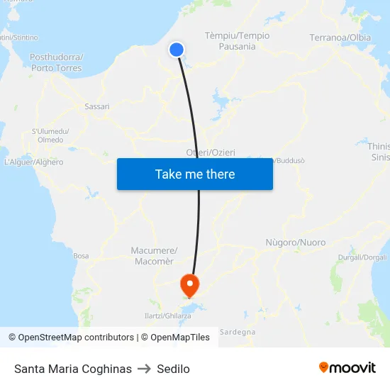 Santa Maria Coghinas to Sedilo map