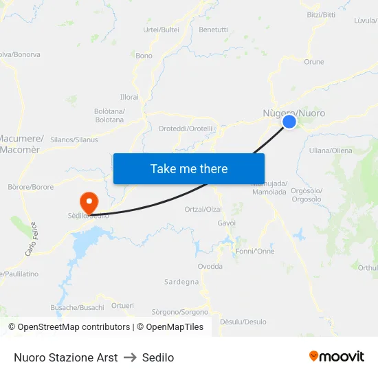 Nuoro Stazione Arst to Sedilo map