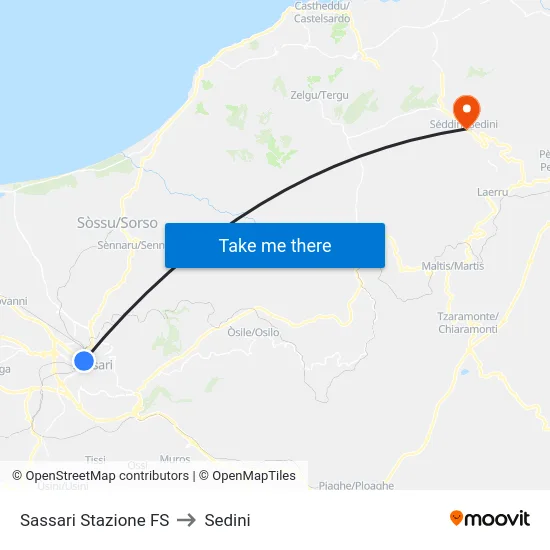 Sassari Stazione FS to Sedini map
