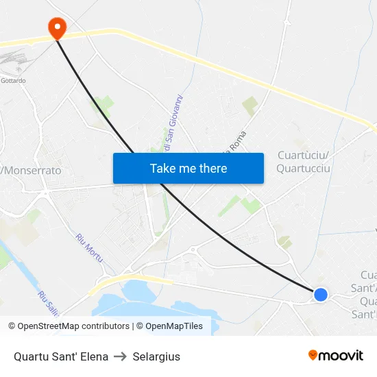 Quartu Sant'Elena to Selargius map