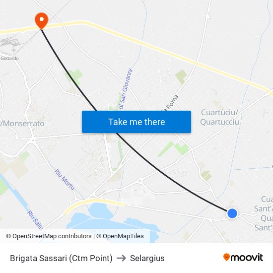 Brigata Sassari (Ctm Point) to Selargius map