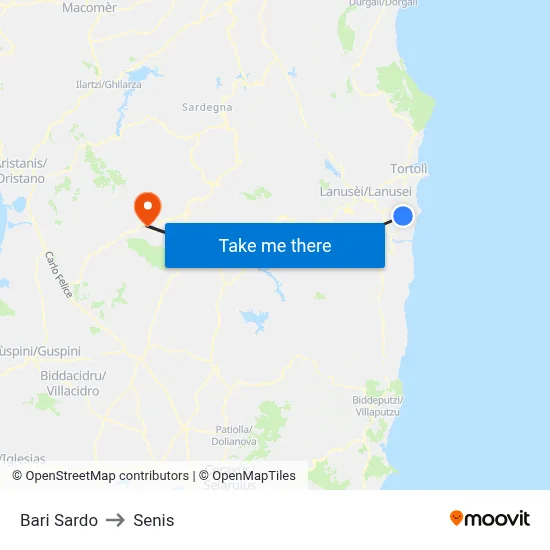 Bari Sardo to Senis map