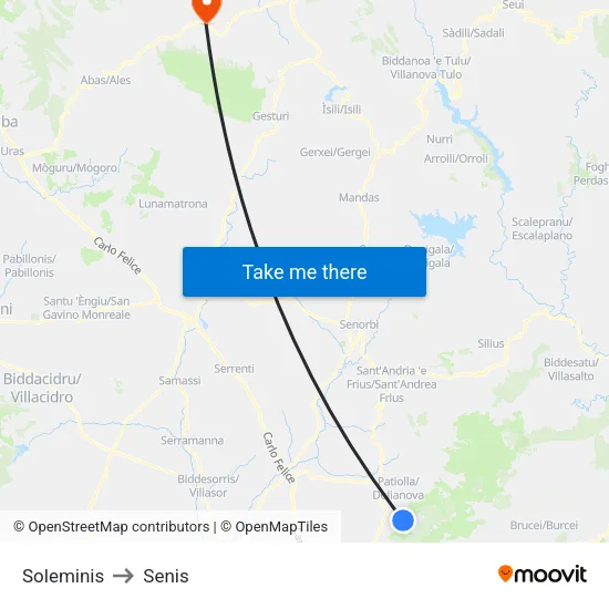 Soleminis to Senis map