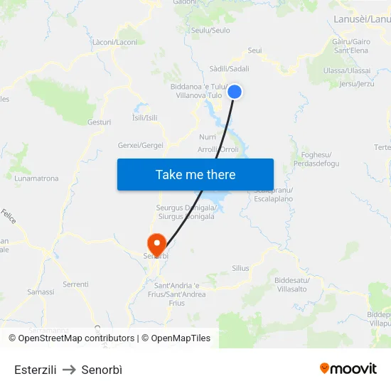 Esterzili to Senorbì map