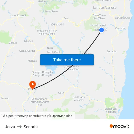 Jerzu to Senorbì map