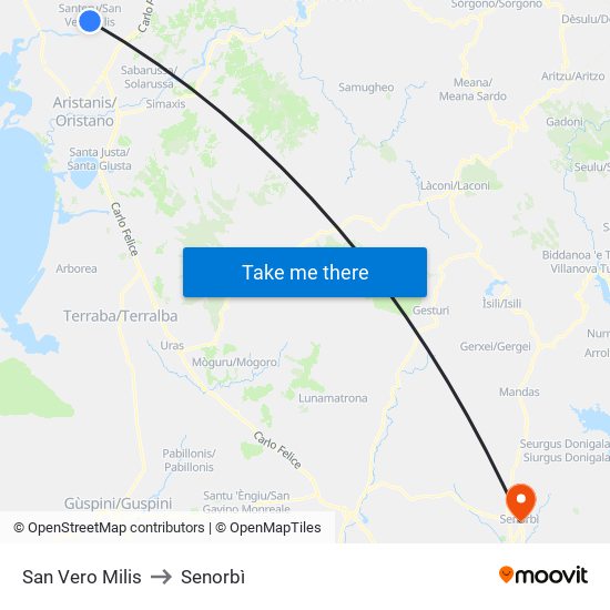 San Vero Milis to Senorbì map